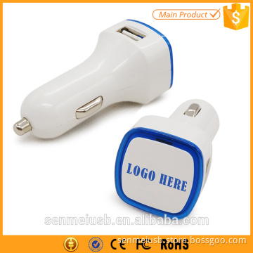 customized led logo 2.1a 3.1a dual usb charger car